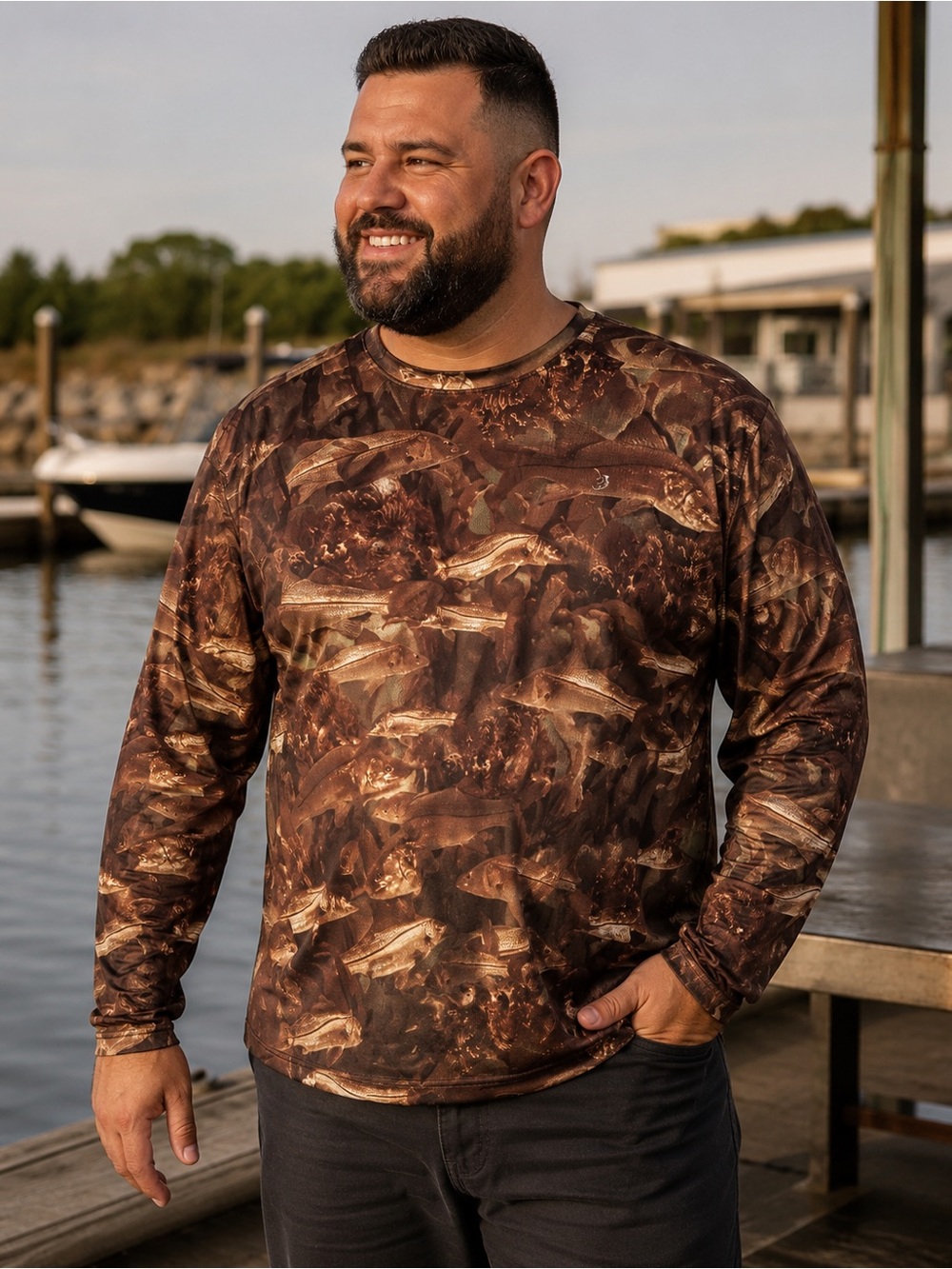 World Wide Sportsman Men’s XXL Fish Camo Performance Fishing Shirt